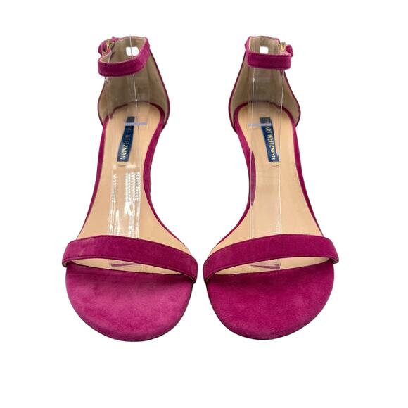 Stuart Weitzman Nudist Raspberry Pink Suede Leather Ankle Strap Open Sandals - Picture 3 of 11
